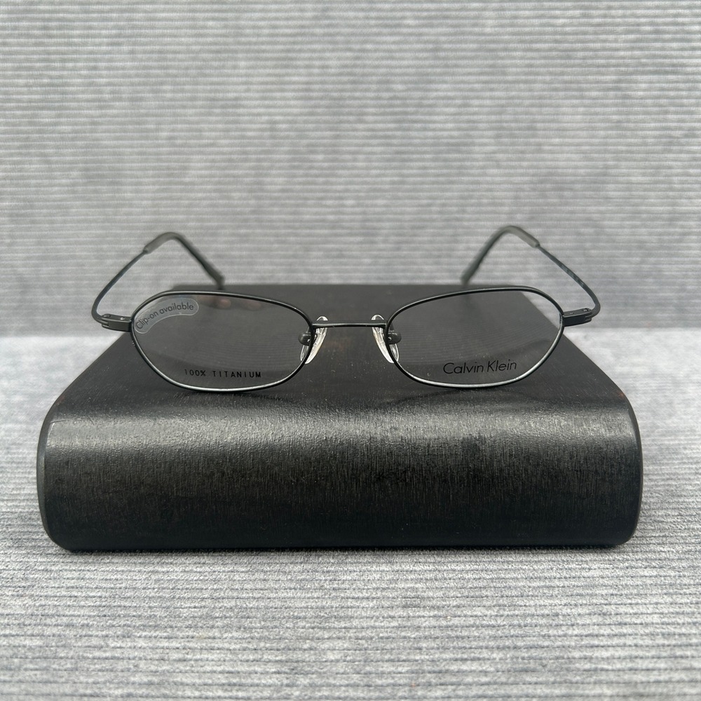 Calvin Klein Black Titanium Oval Y2k Eyeglasses Frame Japan 135 mm